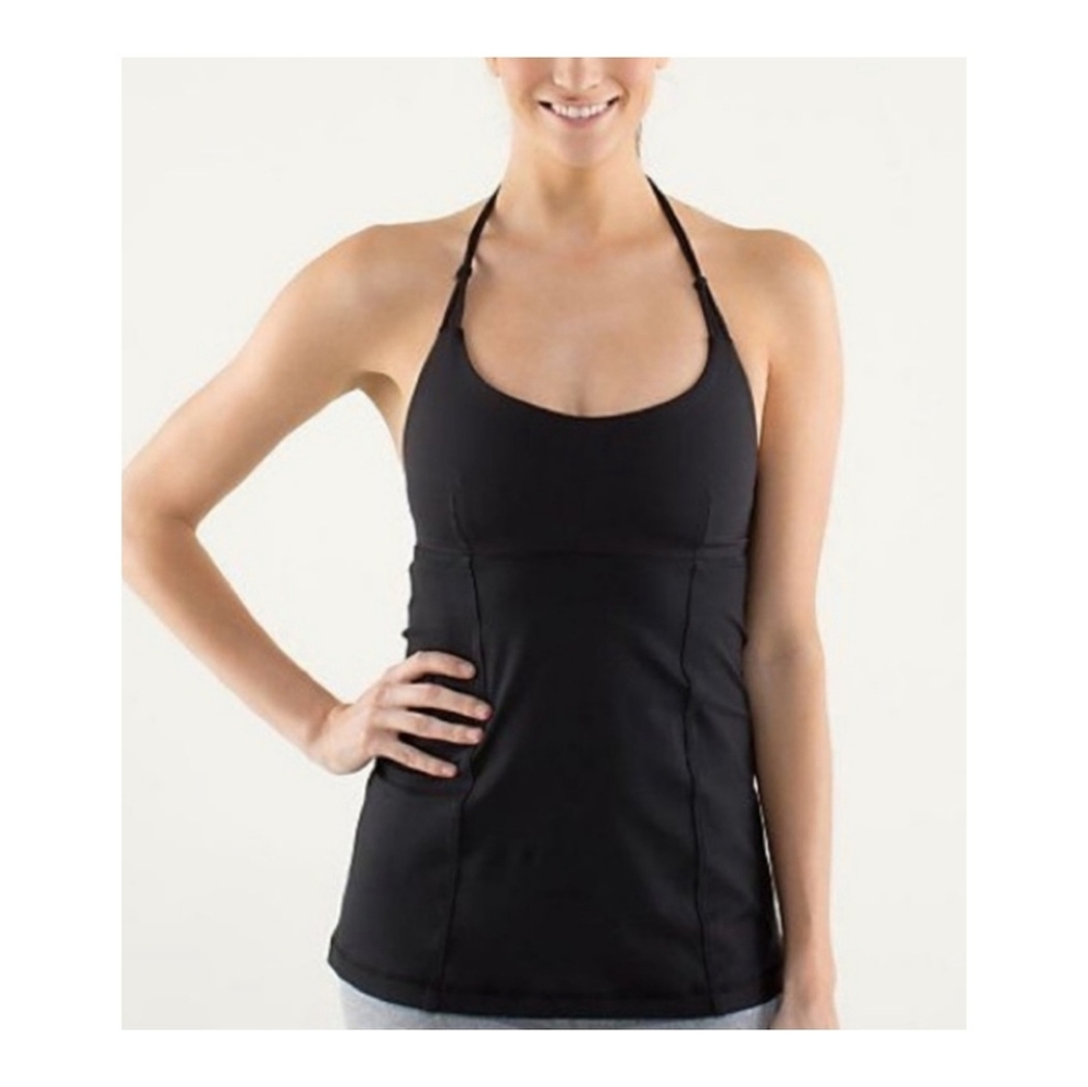 lululemon wandering yogi low back halter top size 8 in black